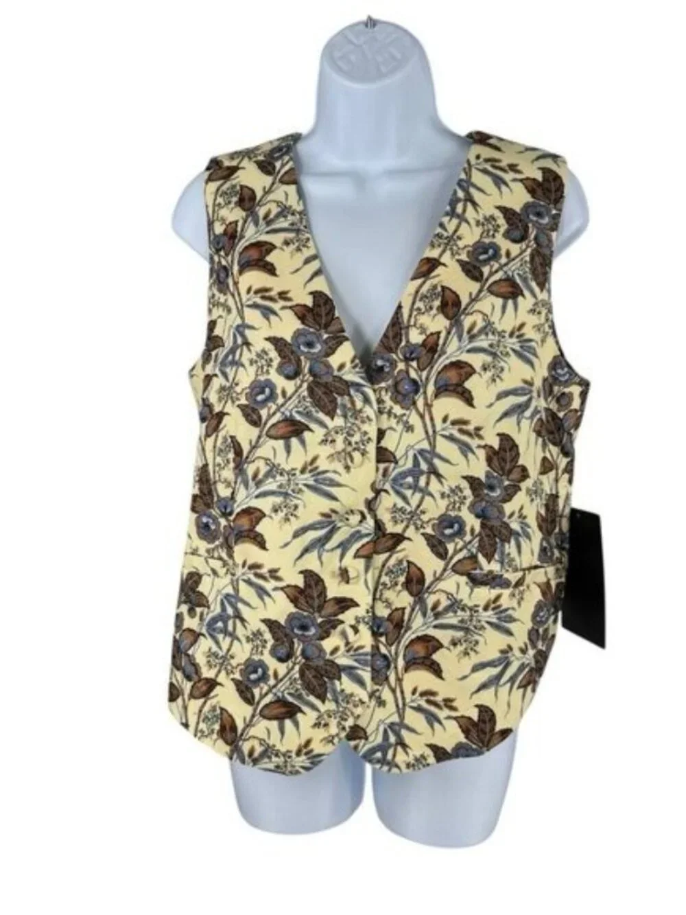Tuckernuck Montrose Chintz Martine Vest XL NWT Brown Floral Button Front Lined